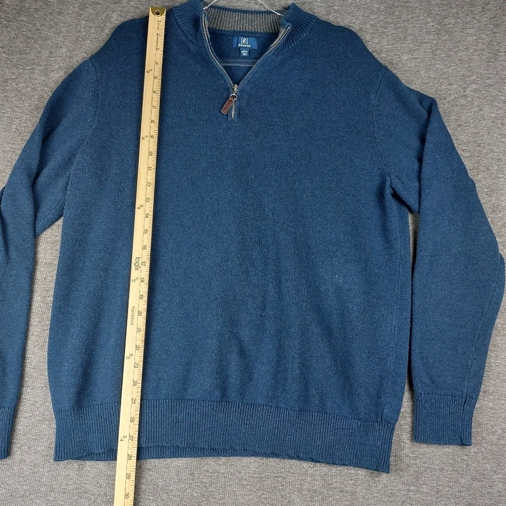 GEORGE MENS BLUE KNIT QUARTER ZIP PULLOVER COTTON BLEND SWEATER SIZE LARGE - Picture 5 of 8